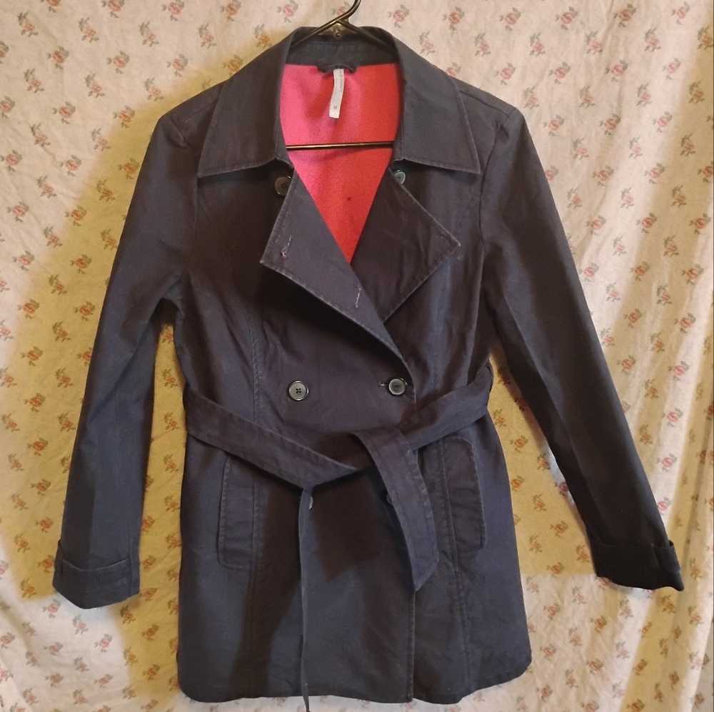 Old Navy Black Trench Coat with Pink Lining